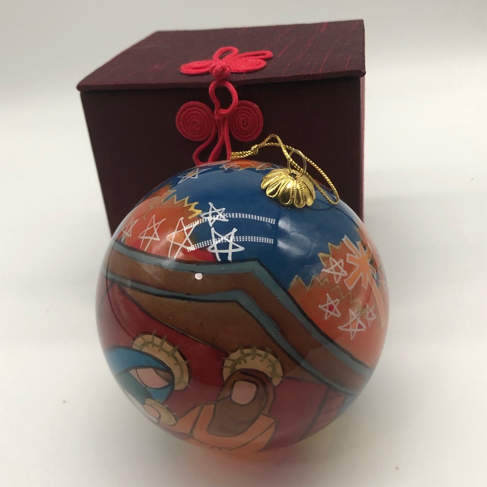 Reversed painted Holy family glass ornament
